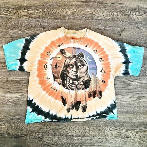 LIQUID BLUE Vtg Tee Wolf Native American Dream Catcher Distressed Men’s Large - Picture 1 of 8
